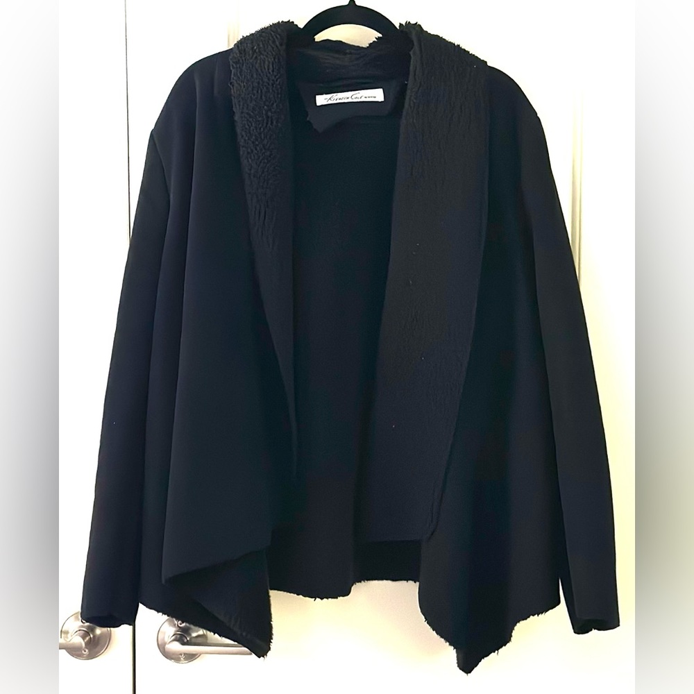 New! Women’s Kenneth Cole Faux Suede, Faux Fur Wrap Coat, Black, XL